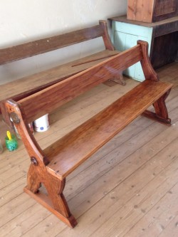 The Pew after a Water Based Clear Varnish Has Been Applied