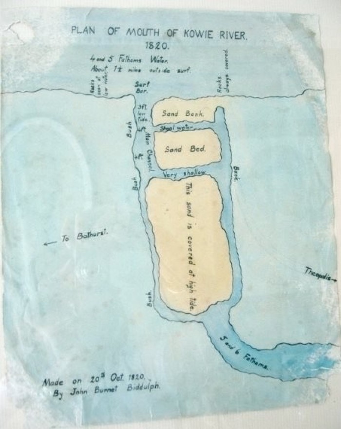 The Kowie River Mouth in 1820, drawn by Biddulph