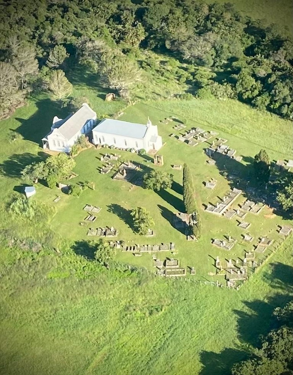 Aerial view of Clumber Church of 1867 and Clumber School 1905
