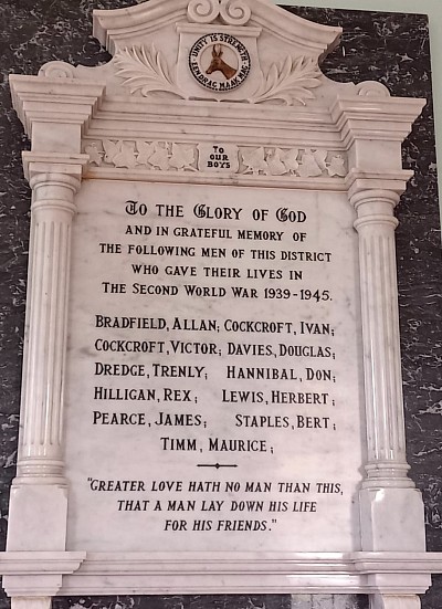 A tablet of Honour in the Clumber Church for the men of the District who gave their lives in the Second World War