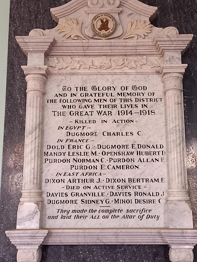 A tablet of Honour in the Clumber Church for the men of the District who gave their lives in the First World War