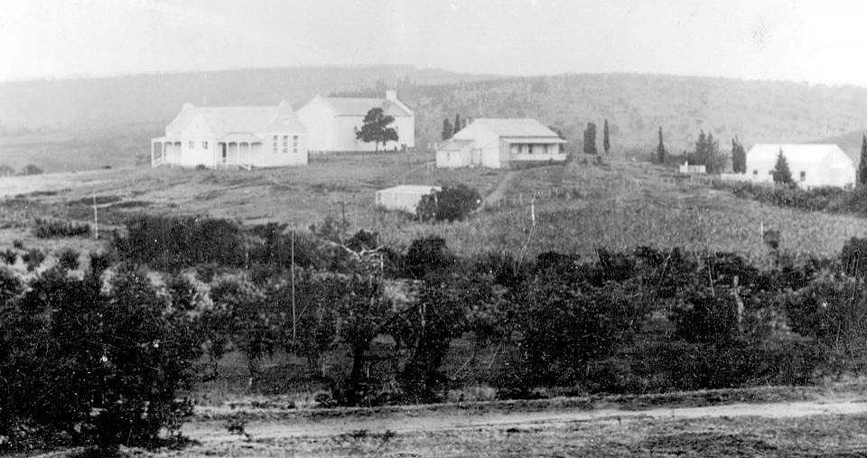 Clumber Community Buildings taken between1905 and 1919 : School ,Church, School Masters Home, Community Hall
